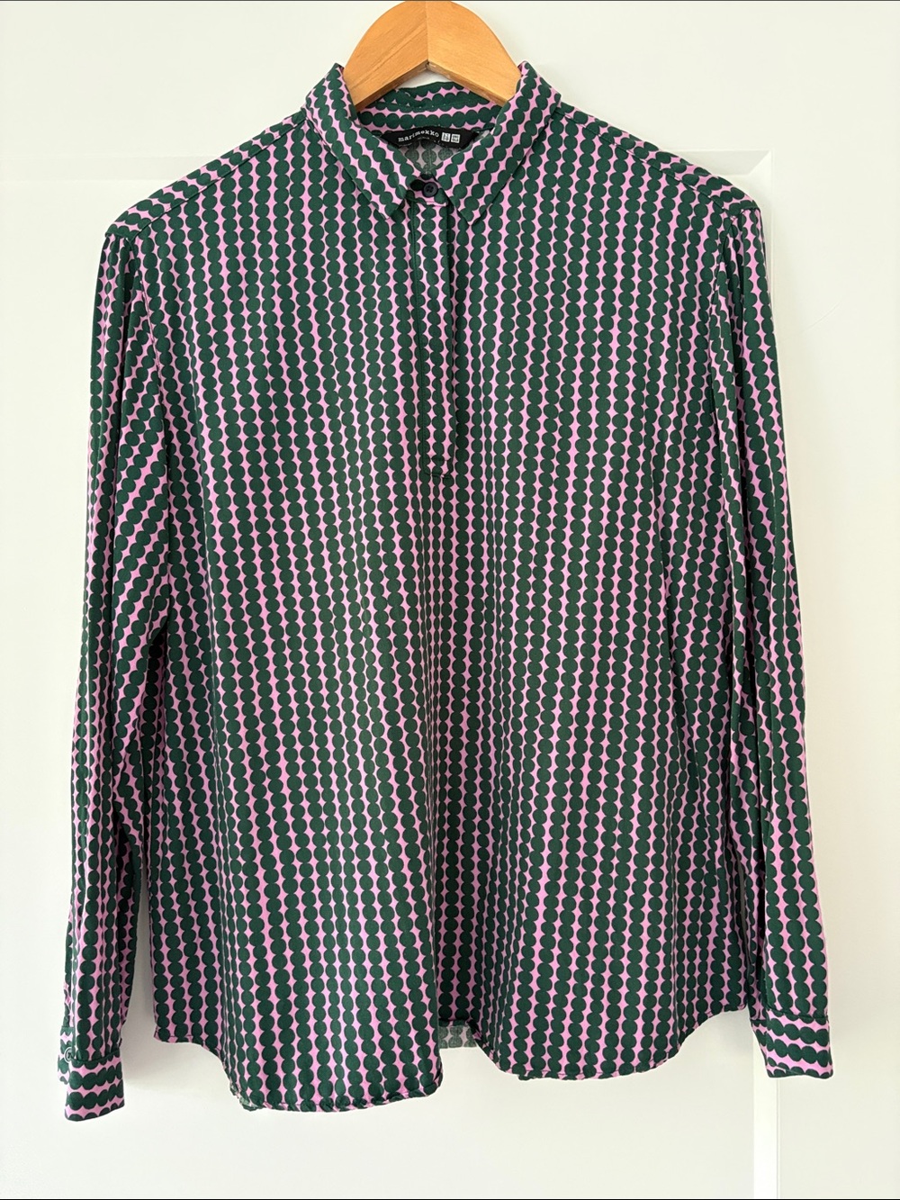 UNIQLO x Marimekko Pink and Green Geometric Long-Sleeve Blouse
